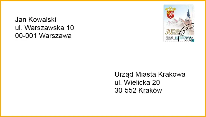 Пример заполненного конверта на польском языке
